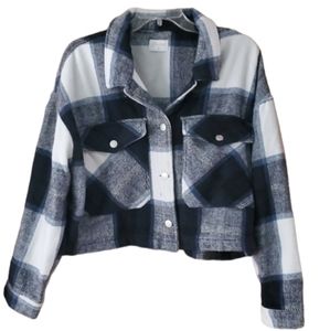 Miss Posh Womans Navy Plaid Cropped Flannel Jacket‎ Size Large